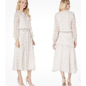 Lauren Ralph Lauren Georgette Midi Dress Cottage Boho Rose Floral Ruffle Women